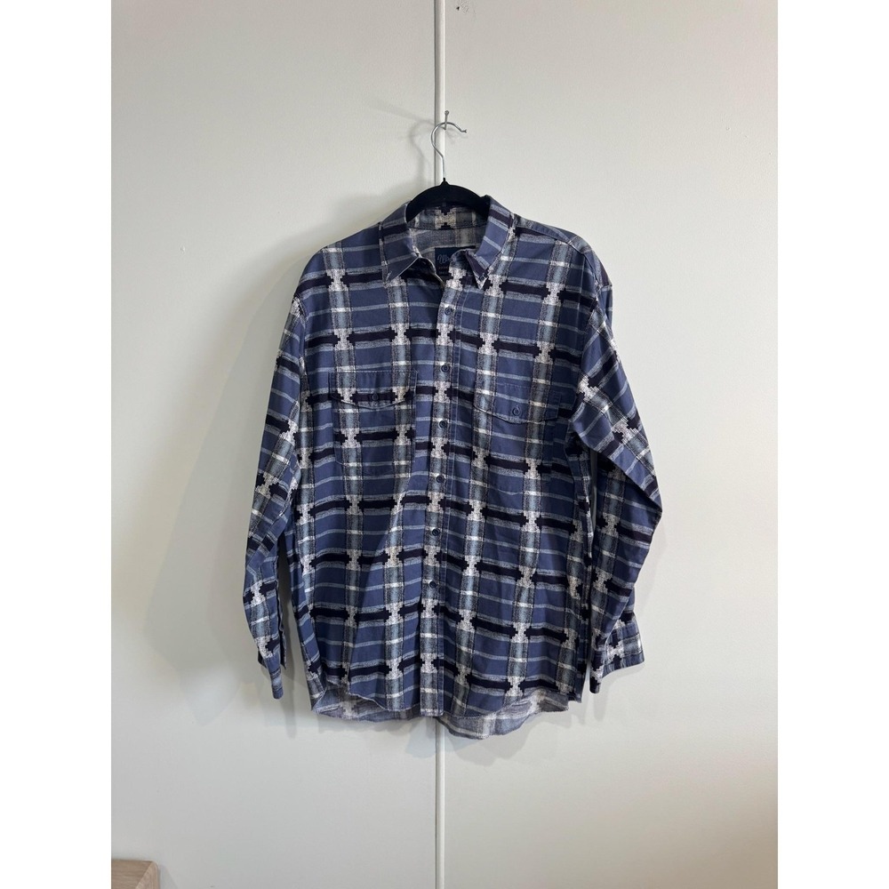 Vintage Wrangler Shirt Mens Large Blue Plaid Long Sleeve Cotton Casual 90s‎